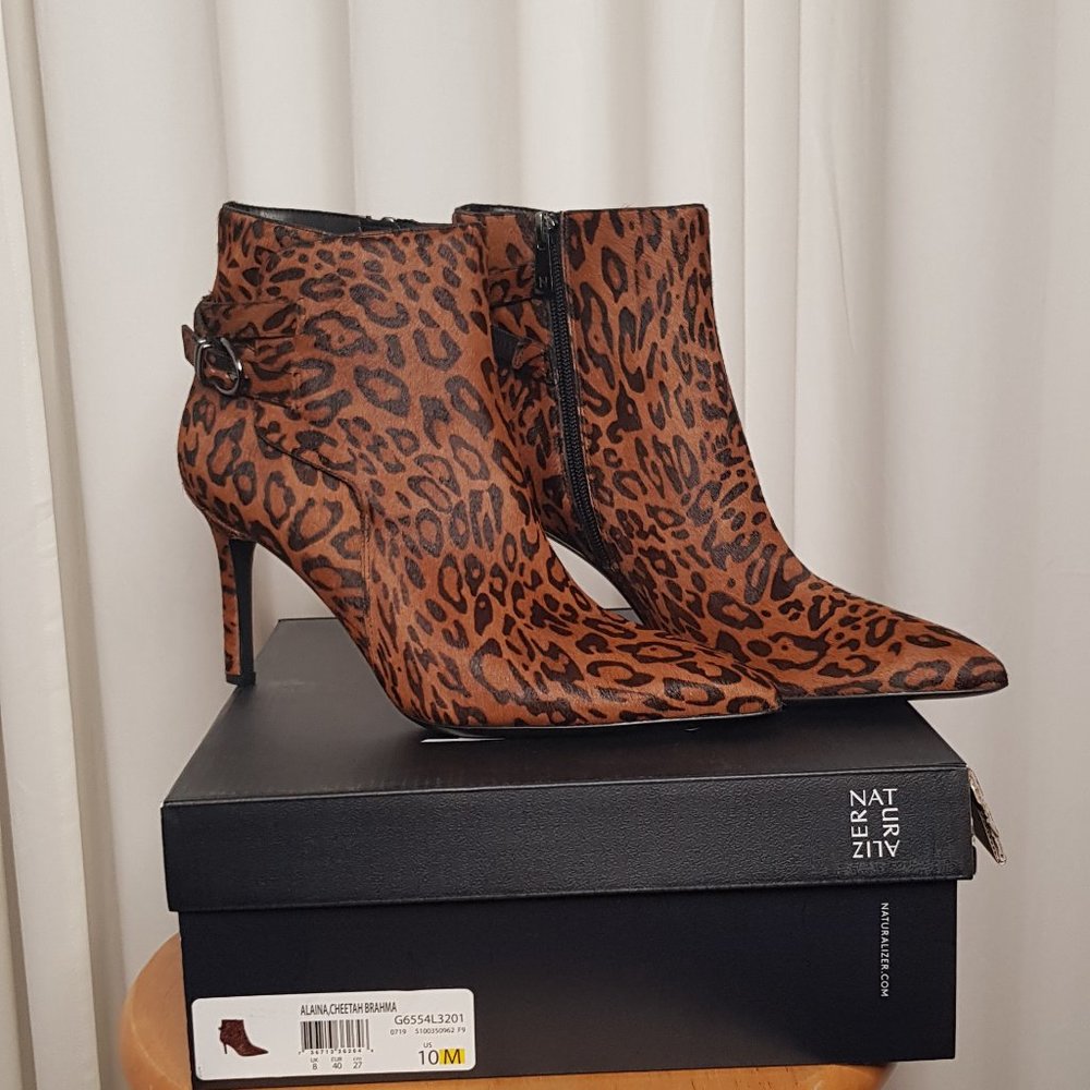 Naturalizer Women's Alaina Cheetah Brahma Real Fur Ankle Booties